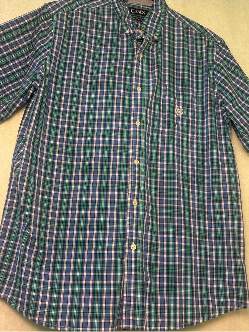 Chaps Green & Blue Plaid Button-Down Shirt Sleeve Large